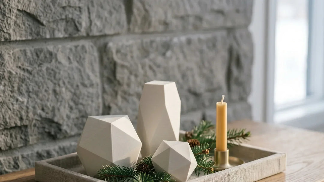 Adorno navideño personalizado en impresión 3D mate junto a adorno de cerámica de catálogo