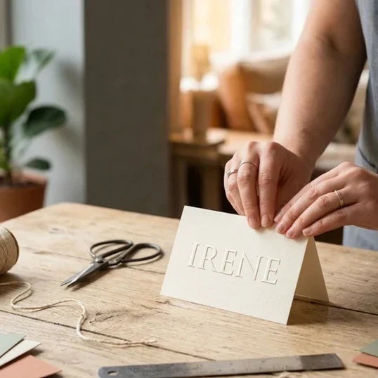 Marcasitios caseros DIY con el nombre de cada invitado escrito