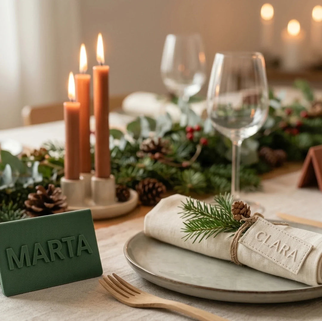 Marcasitios de Navidad personalizados con nombre en la mesa