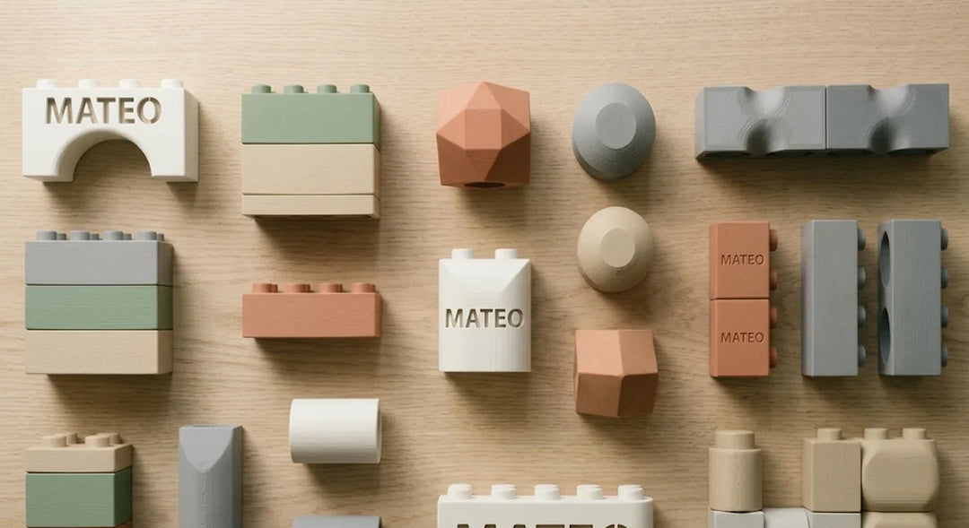 Bricks personalizados con nombre en un flatlay de regalo