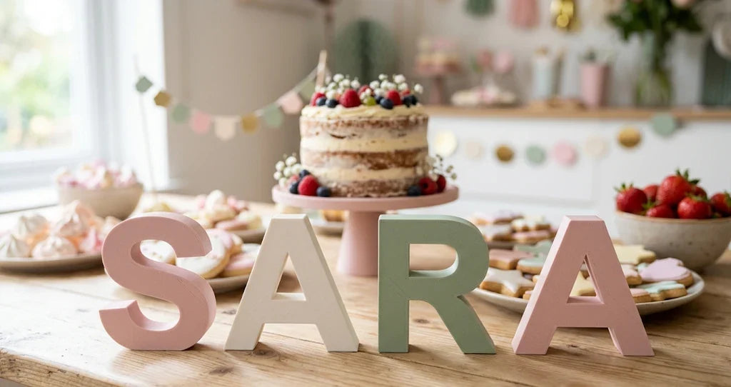 Mesa dulce de cumpleaños infantil con letras personalizadas de PLA mate