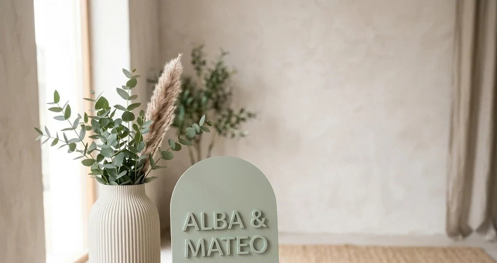 Tablero de firmas de boda personalizado con los nombres de los novios