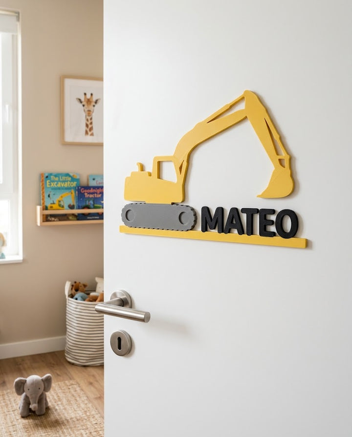 Türschild Kinderzimmer mit Namen – Bagger