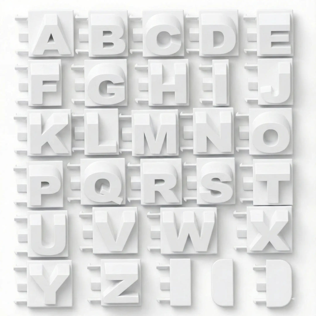 Letras personalizables apiladas verticalmente demostrando equilibrio y estabilidad estructural.