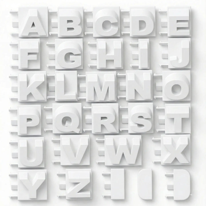 Letras personalizables apiladas verticalmente demostrando equilibrio y estabilidad estructural.