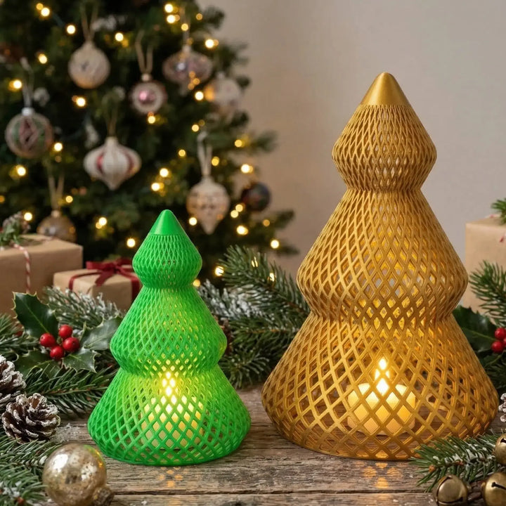 Kerst lamp met verweven netwerkstructuur in technisch goud op witte achtergrond van hoge precisie.