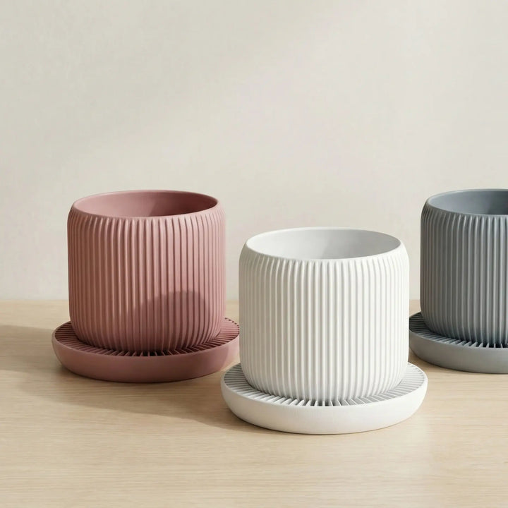 Jardinière cylindrique striée à réserve d&