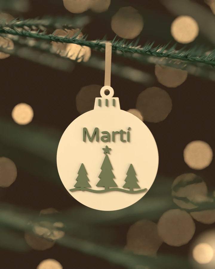 Bola de Navidad Abeto con Nombre, adorno plano para el árbol