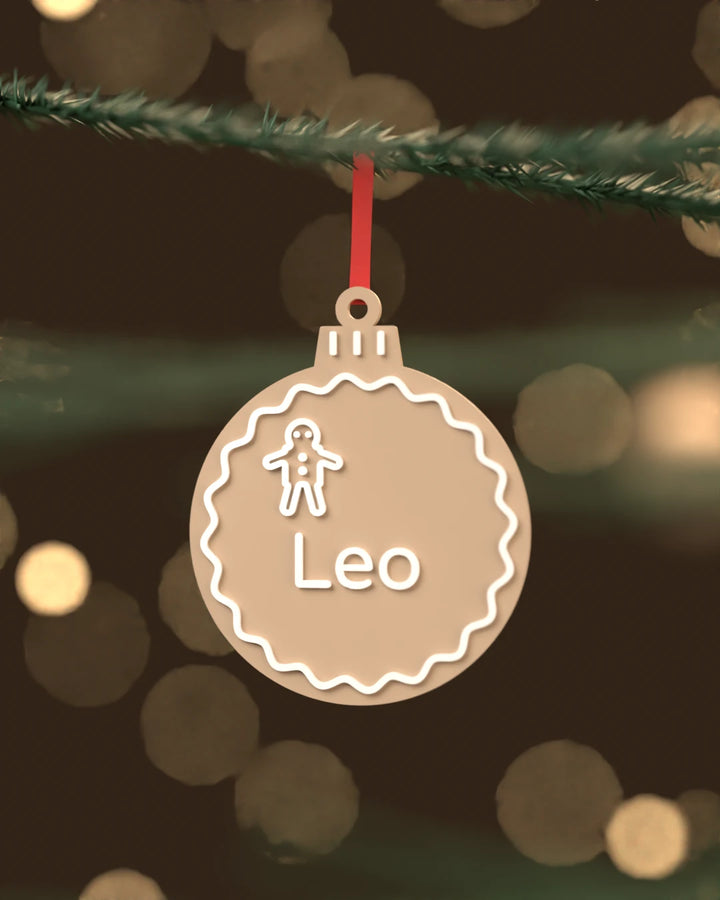 Bola de Navidad Jengibre con Nombre, adorno plano para el árbol