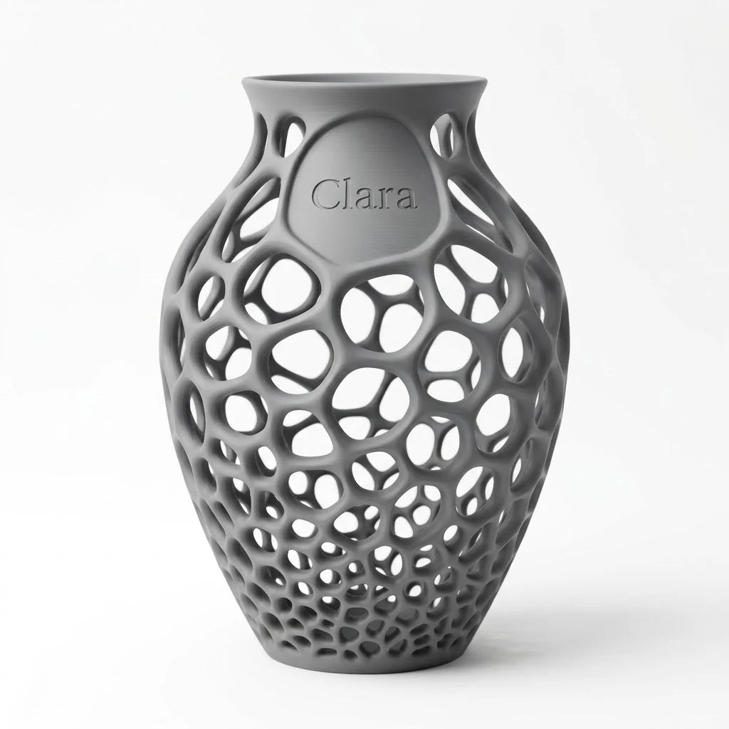 Jarrón Voronoi Gradiente con Nombre en color gris claro