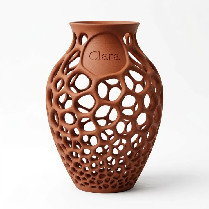 Jarrón Voronoi Gradiente con Nombre en color terracota