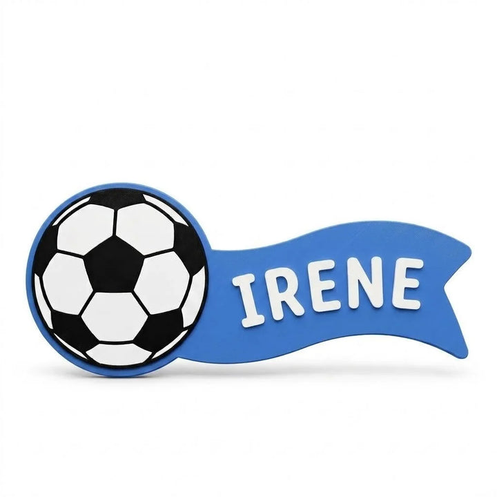 Placa de puerta infantil Balón con el nombre Irene, fijada con adhesivo por detrás