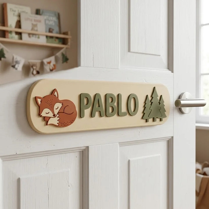 Türschild Kinderzimmer mit Namen – Wald mit Fuchs