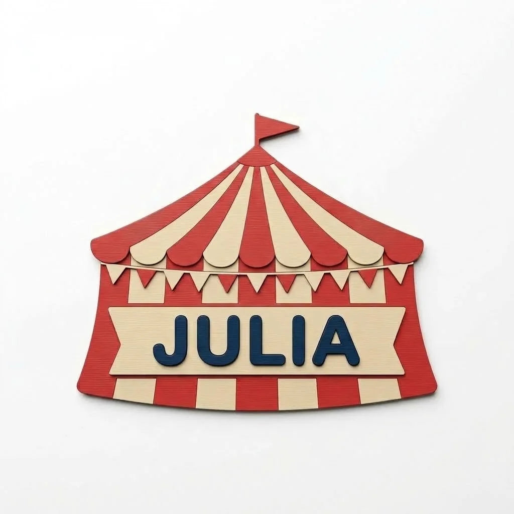 Placa con nombre para puerta infantil Carpa de circo con el nombre Julia en relieve
