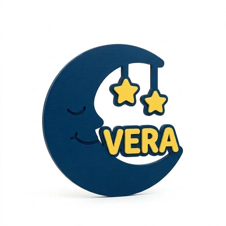 Placa con nombre para puerta infantil Luna y estrellas con el nombre Vera en relieve