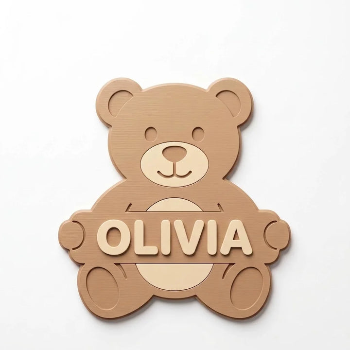 Plaque de porte chambre enfant Ourson avec le prénom Olivia en relief