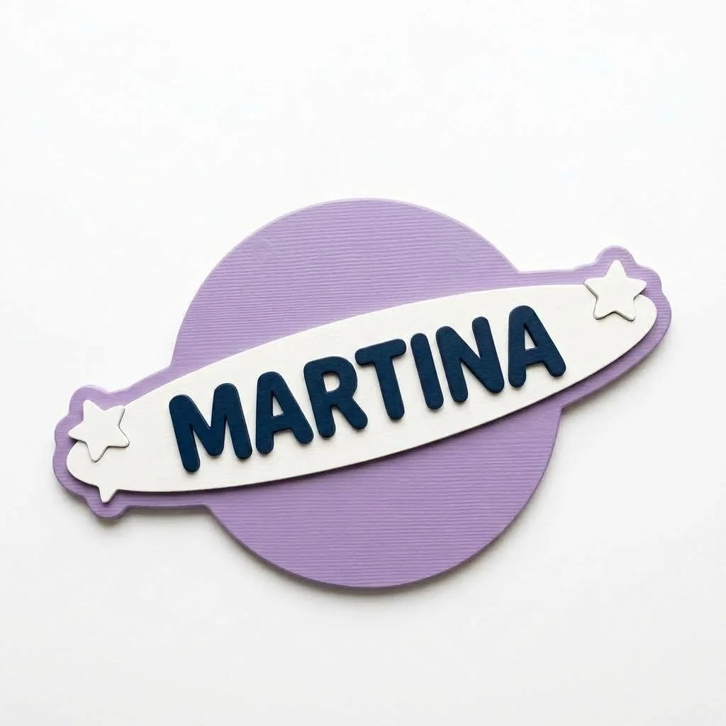 Türschild Kinderzimmer mit Namen, Motiv Ringplanet, mit erhabenem Namen Martina
