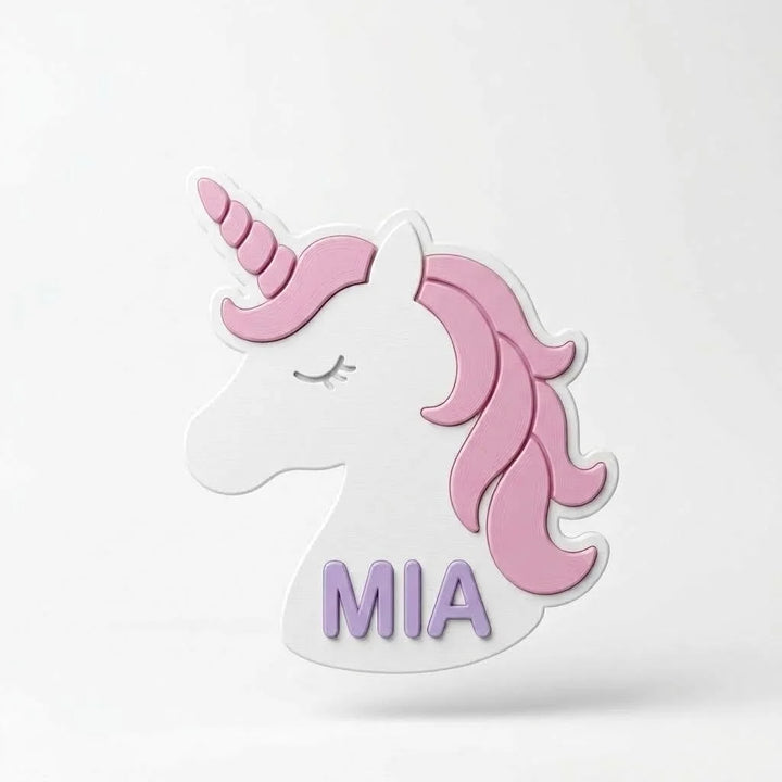Türschild Kinderzimmer mit Namen, Motiv Einhorn, mit erhabenem Namen Mia